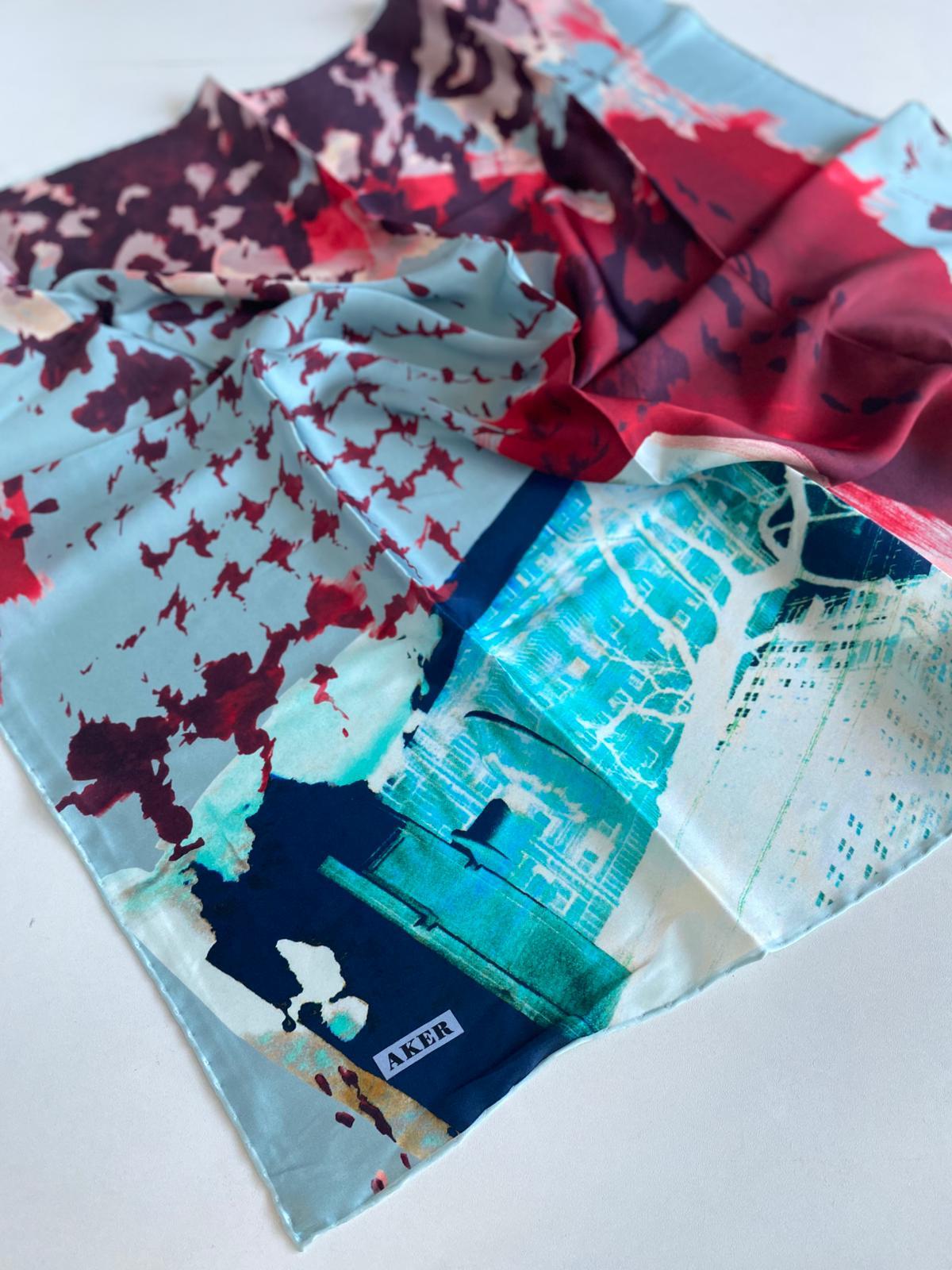 aker-sura-saf-ipek-esarp-49602-mavi-ka-0edb2c Aker Sura Saf İpek Eşarp 49602 Mavi Karışık Desen - Görsel 1