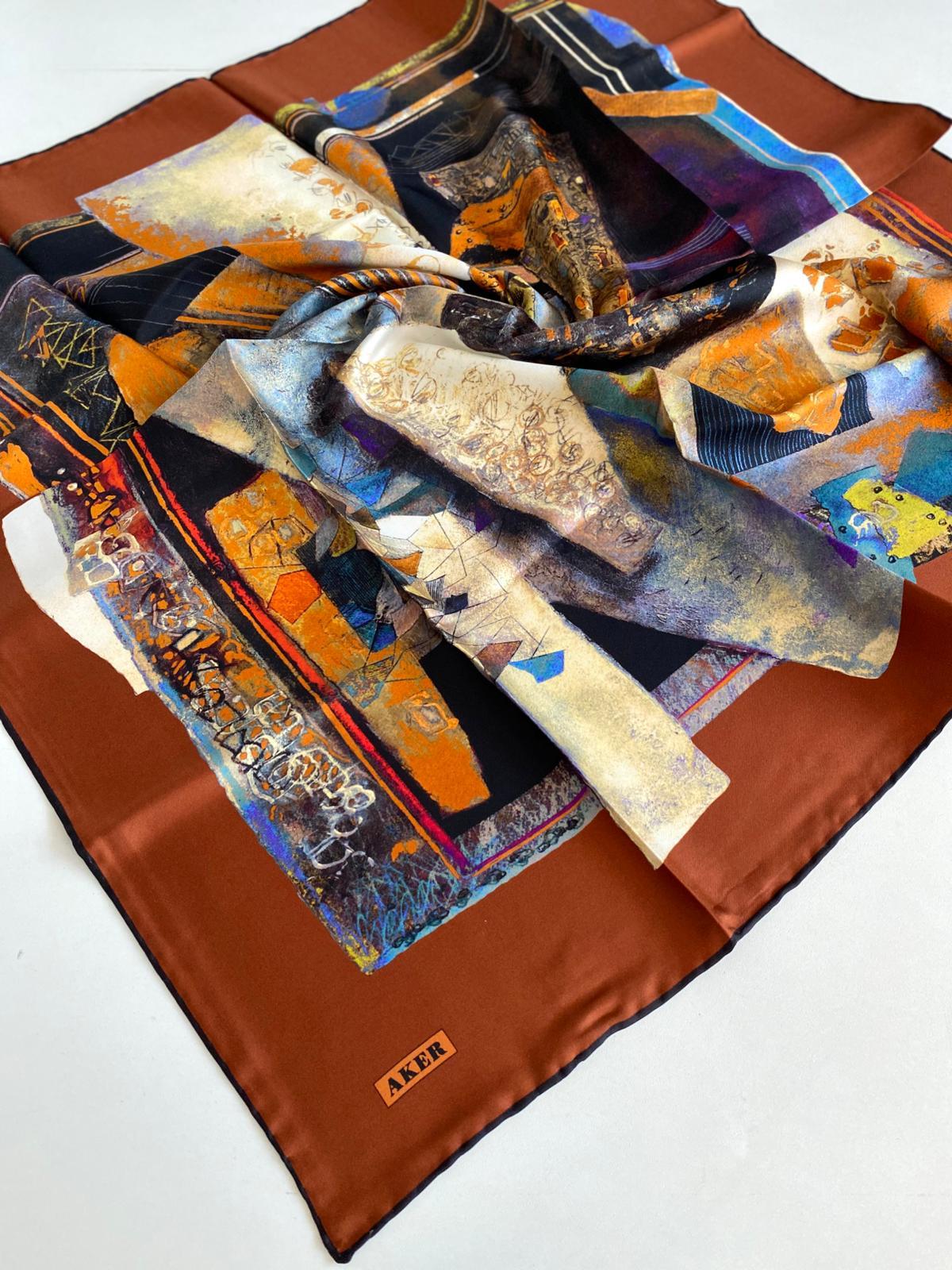 aker-tivil-ipek-esarp-8560713-932-4797-449a16 Aker Tivil İpek Eşarp 8560713 - 932 47978 Taba Karışık Desen - Görsel 1