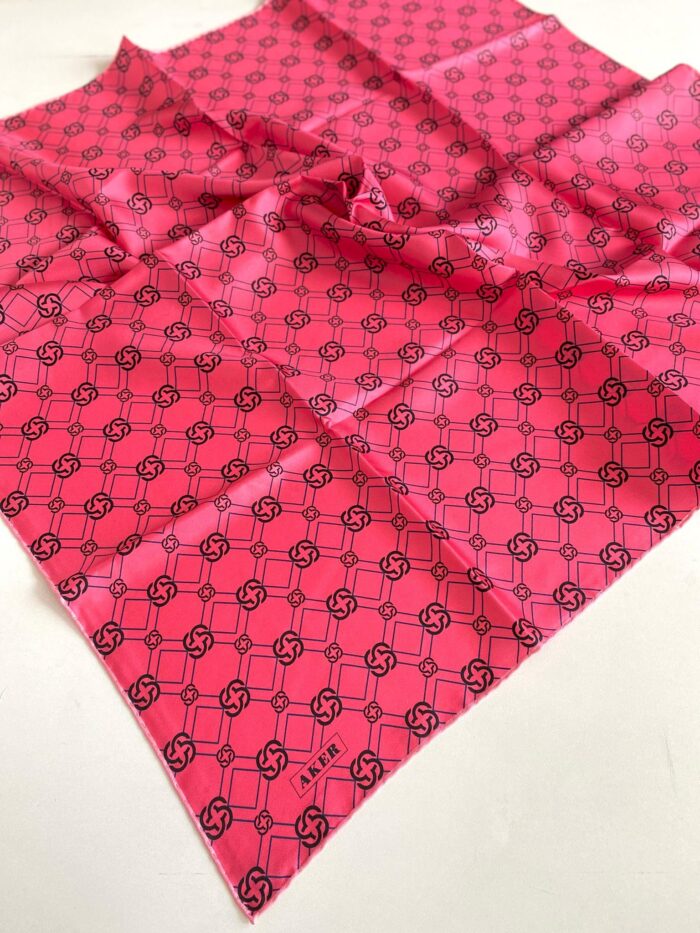 Aker Tivil İpek Eşarp 8686713-991 47445 Pembe-Siyah Monogram Desen - Görsel 1