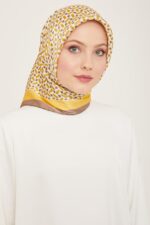 Armine Antrasit Gri-Sarı Geometrik Desen Sura İpek Eşarp 9151-02