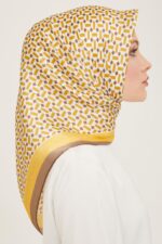 Armine Antrasit Gri-Sarı Geometrik Desen Sura İpek Eşarp 9151-02 - Görsel 2