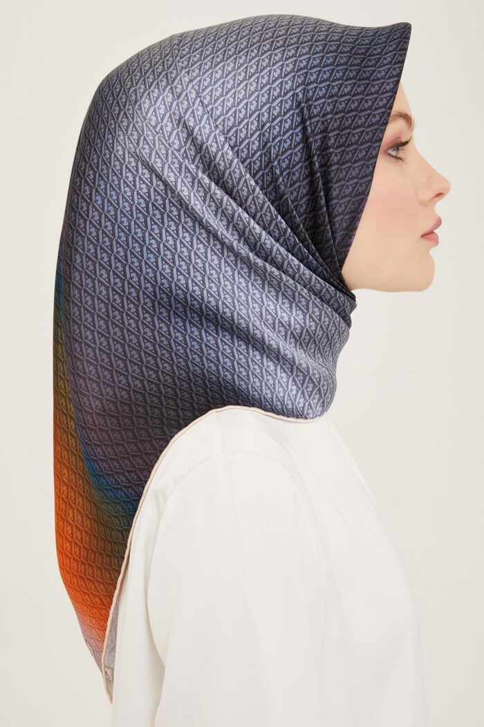 Armine Gümüş Geçişli Monogram Desen Tivil İpek Eşarp 9104-22 - Görsel 2