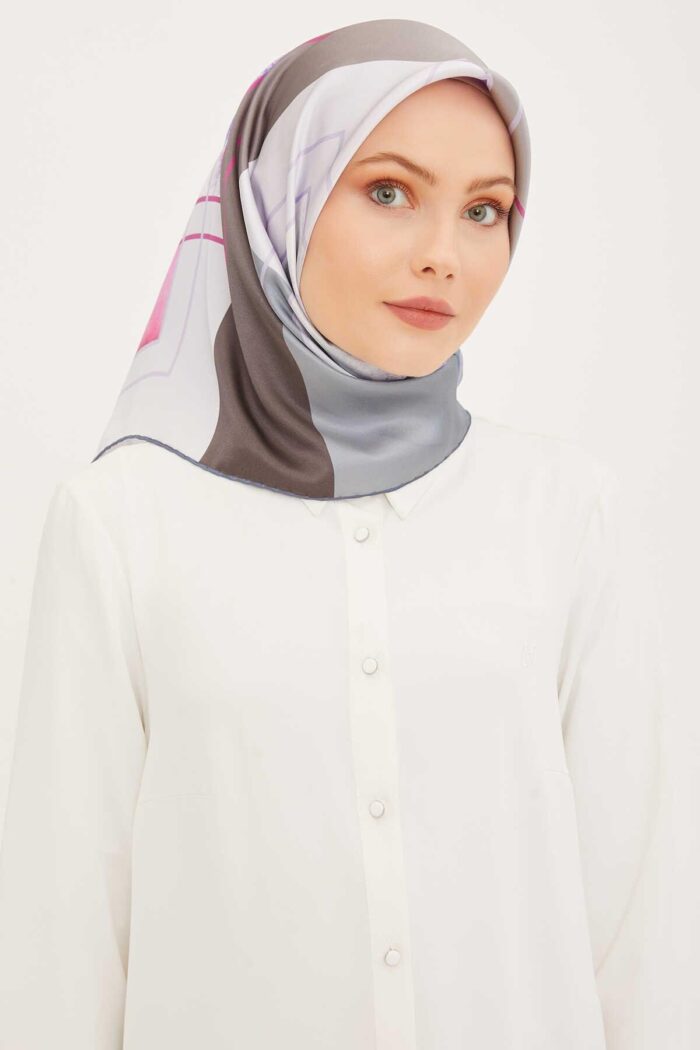 Armine İndigo Desenli Sura İpek Eşarp 8939-34 - Görsel 1