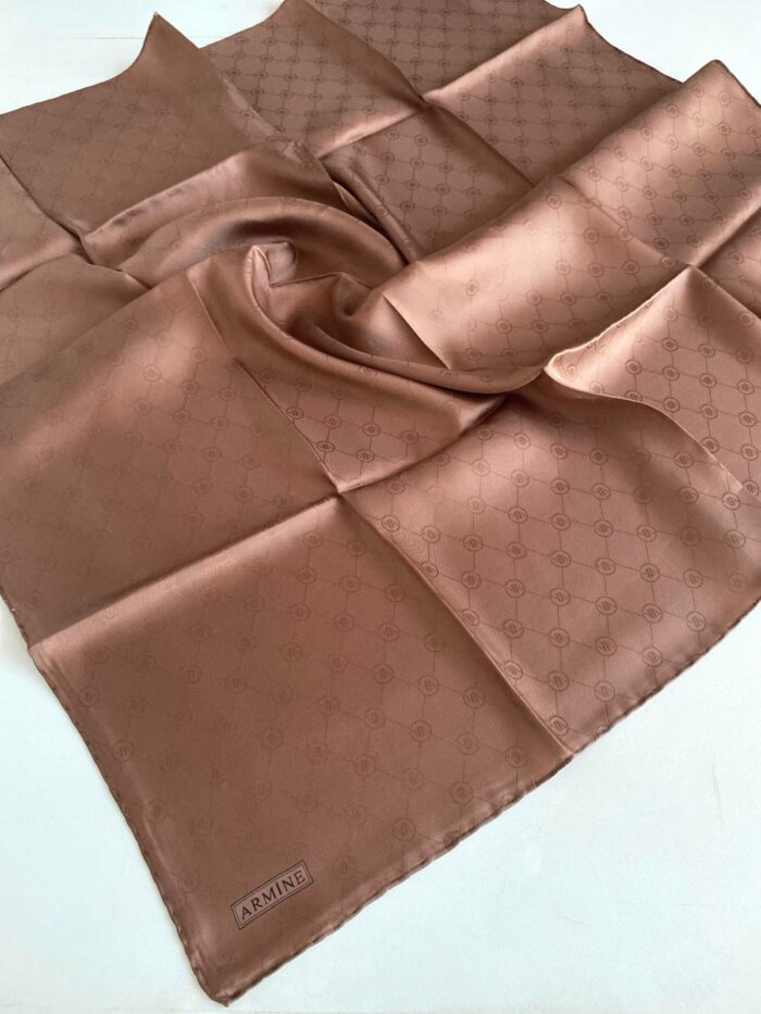 Armine Jakarlı İpek Eşarp 3368-245348 Çikolata Kahve Monogram Desen - Görsel 1