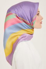 Armine Lila-Sarı Geçişli Monogram Desen Tivil İpek Eşarp 9111-82 - Görsel 2