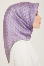 Armine Lila-Soft Yeşil Dijital Örgü Desen Sura İpek Eşarp 9152-04 - Görsel 2
