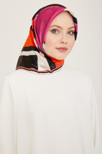 Armine Lila Yazı Desen Tivil İpek Eşarp 9138 - 36