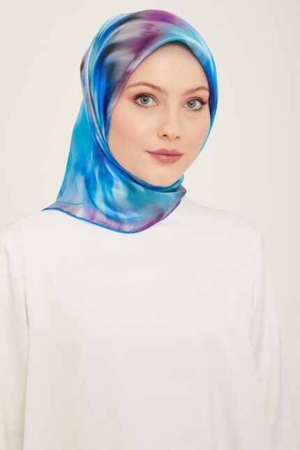 Armine Mavi Mor Batik Desen Sura İpek Eşarp 9136 - 03