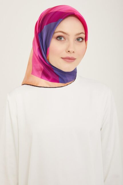 Armine Mor - Antrasit Gri Geometrik Desen Sura İpek Eşarp 9137 - 34