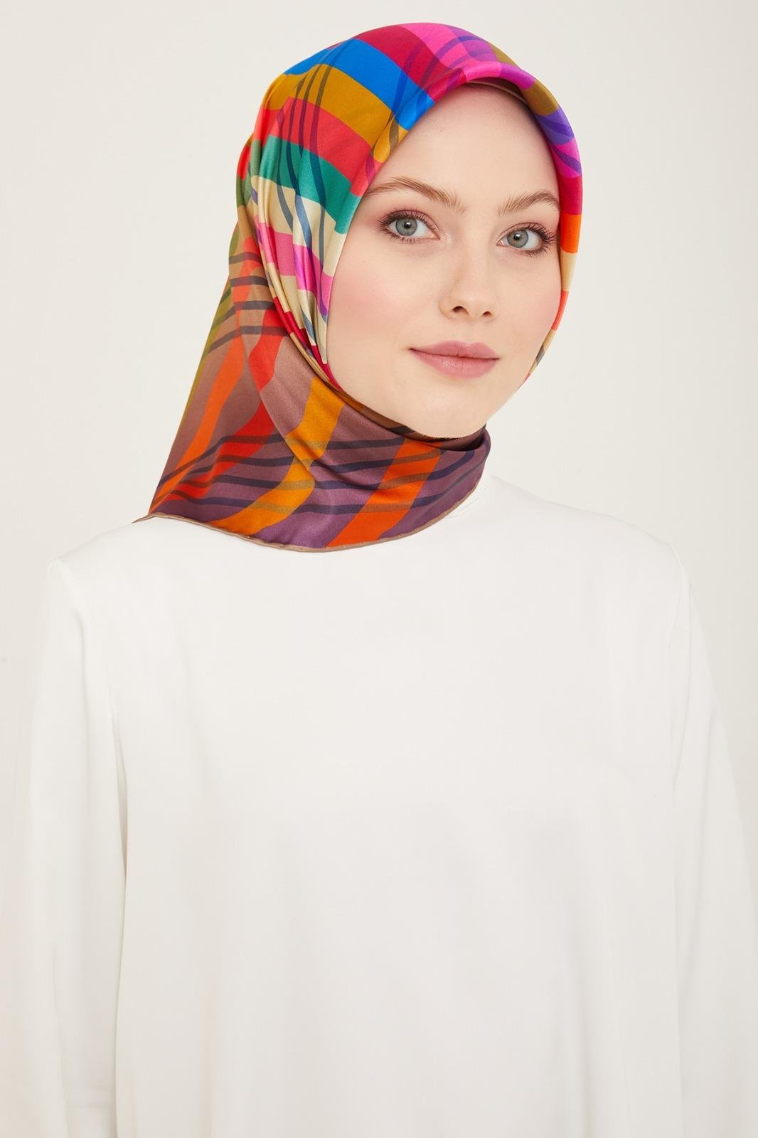 armine-mor-bej-cizgi-desen-sura-ipek-e-4ac378 Armine Mor - Bej Çizgi Desen Sura İpek Eşarp 9107 - 01 - Görsel 1