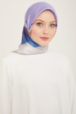 Armine Mor-Mavi Geçişli Monogram Desen Tivil İpek Eşarp 9111-34