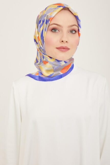 Armine Morcivert - Turuncu Karma Desen Sura İpek Eşarp 9140 - 52