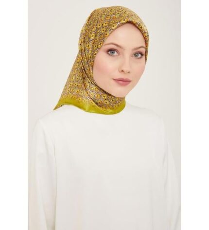 Armine Sarı Krem Mini Çiçek Desen Tivil İpek Eşarp 9134-05