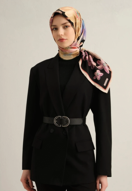 Armine Tivil İpek Eşarp 9318 - 04 Siyah Karışık Desen