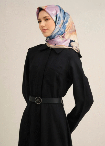 Armine Tivil İpek Eşarp 9318 - 05 Lacivert Karışık Desen