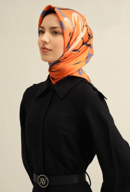 Armine Tivil İpek Eşarp 9322 - 38 Turuncu Karışık Desen