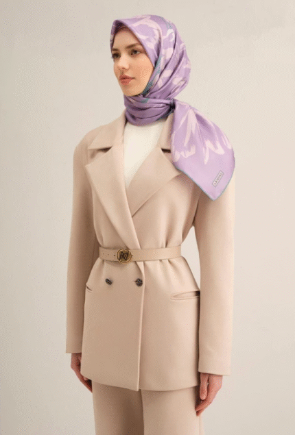 Armine Tivil İpek Eşarp 9322 - 57 Lila Karışık Desen
