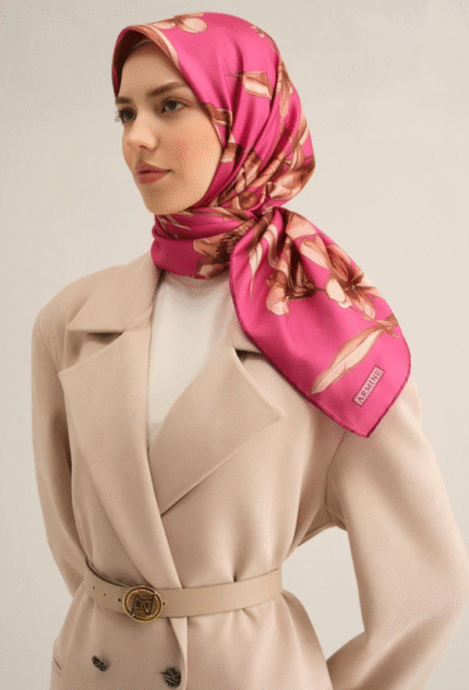 Armine Sura İpek Eşarp 9324 - 55 Pembe Karışık Desen