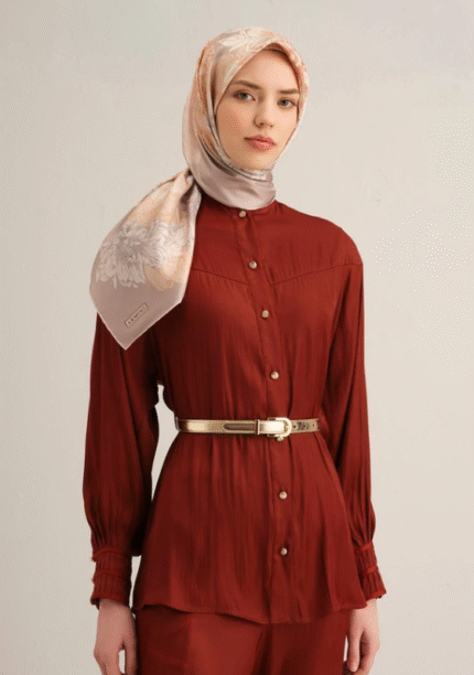 Armine Sura İpek Eşarp 9330 - 31 Vizon Karışık Desen