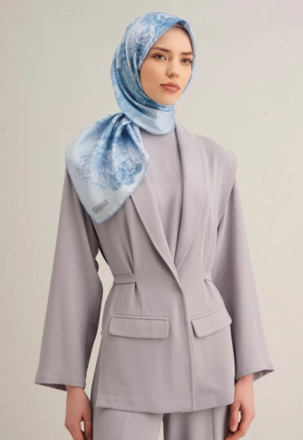 Armine Sura İpek Eşarp 9330 - 81 Mavi Karışık Desen
