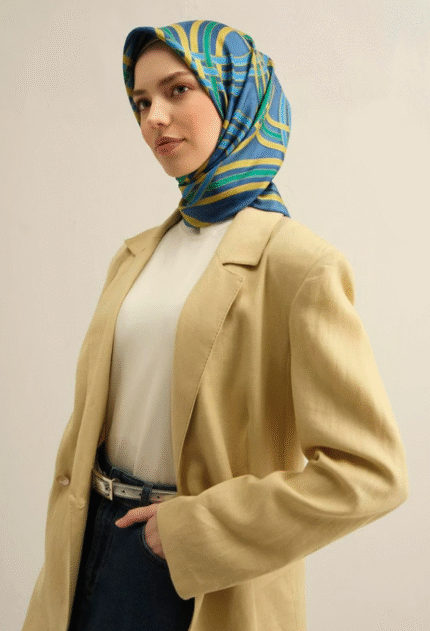 Armine Tivil İpek Eşarp 9333 - 80 Mavi Karışık Desen