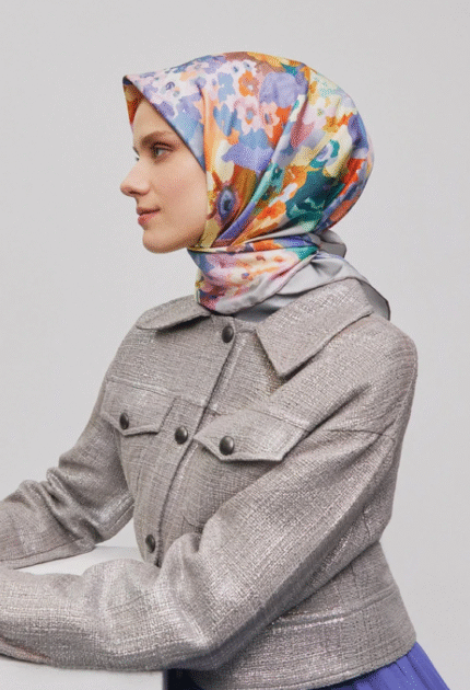 Armine Tivil İpek Eşarp 9334 - 32 Gri Karışık Desen