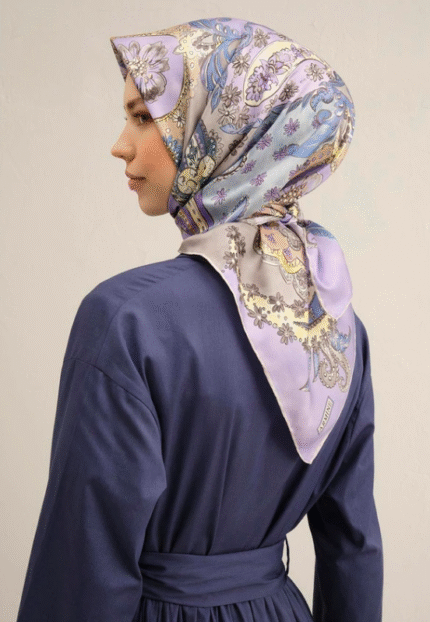 Armine Tivil İpek Eşarp 9338 - 82 Mor Karışık Desen