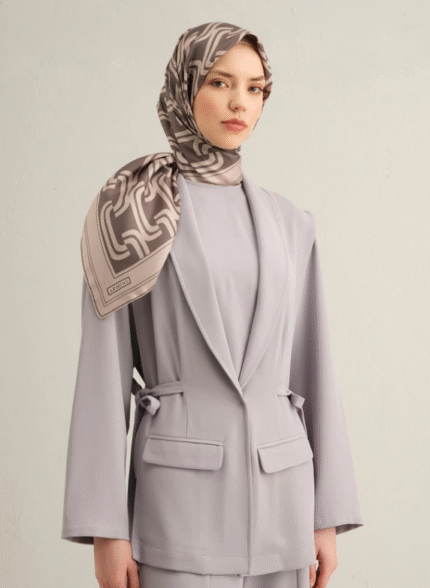 Armine Tivil İpek Eşarp 9343 - 02 Gri Karışık Desen
