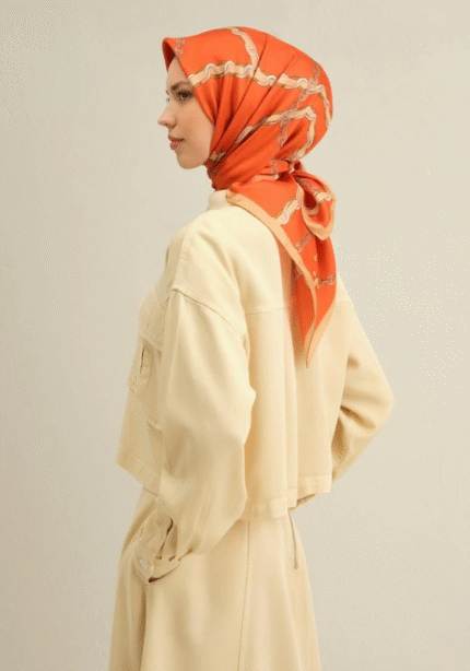 Armine Sura İpek Eşarp 9346 - 01 Turuncu Karışık Desen