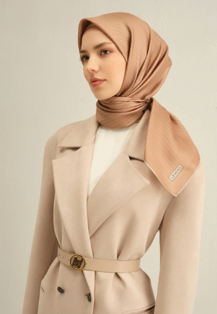 Armine Sura İpek Eşarp 9348 - 83 Sütlü Kahve Karışık Desen