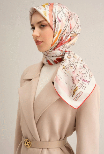 Armine Tivil İpek Eşarp 9349 - 32 Beyaz Karışık Desen