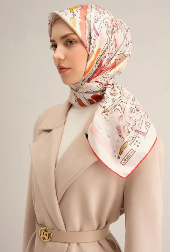 armine-sura-ipek-esarp-9349-32-beyaz-k-cc218 Armine Tivil İpek Eşarp 9349 - 32 Beyaz Karışık Desen - Görsel 1