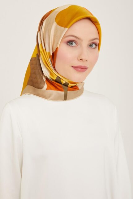 Armine Taba - Hardal Lale Desen Sura İpek Eşarp 9119 - 07