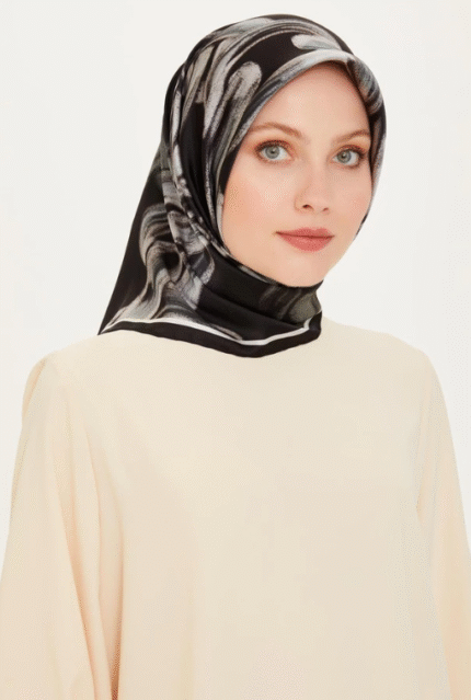 Armine Tivil İpek Eşarp 9253 - 09 Siyah Karışık Desen