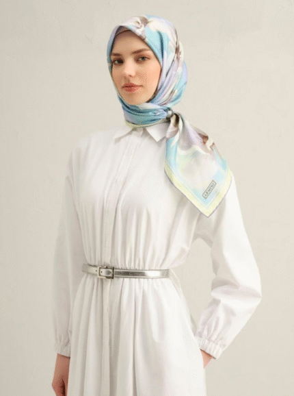 Armine Tivil İpek Eşarp 9305 - 03 Mavi Karışık Desen