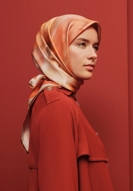 Armine Tivil İpek Eşarp 9310 - 33 Turuncu Karışık Desen