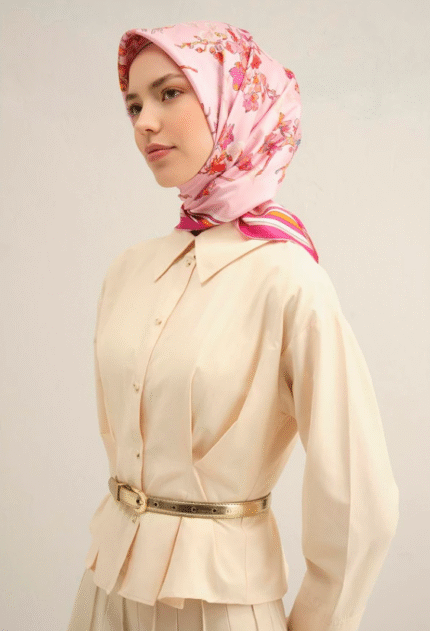 Armine Sura İpek Eşarp 9316 - 50 Pembe Karışık Desen