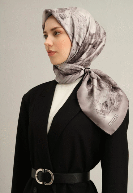 Armine Tivil İpek Eşarp 9326 - 81 Gri Karışık Desen