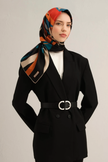 Armine Tivil İpek Eşarp 9328 - 52 Siyah Karışık Desen