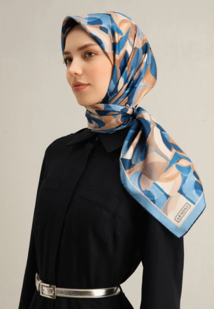Armine Tivil İpek Eşarp 9329 - 83 Mavi Karışık Desen