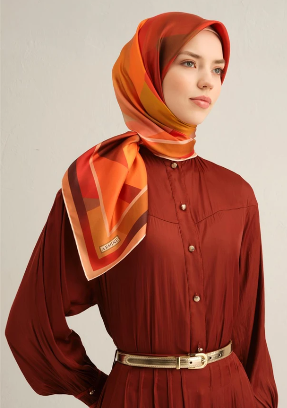 armine-tivil-ipek-esarp-9331-33-turunc-9cf5f Armine Sura İpek Eşarp 9331 - 33 Turuncu Karışık Desen - Görsel 1