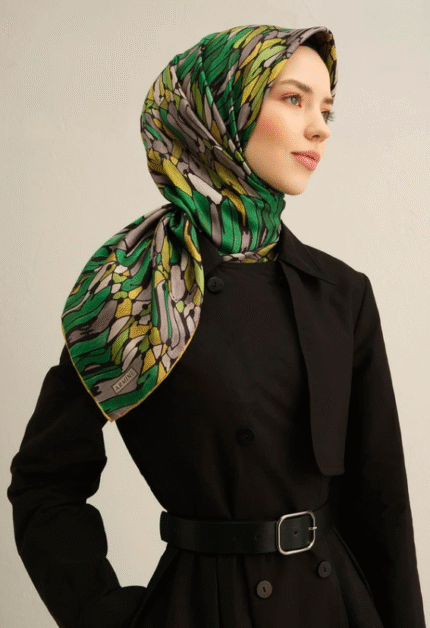 Armine Sura İpek Eşarp 9335 - 84 Yeşil Karışık Desen