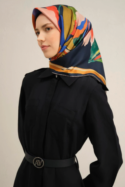 Armine Tivil İpek Eşarp 9340 - 55 Lacivert Karışık Desen