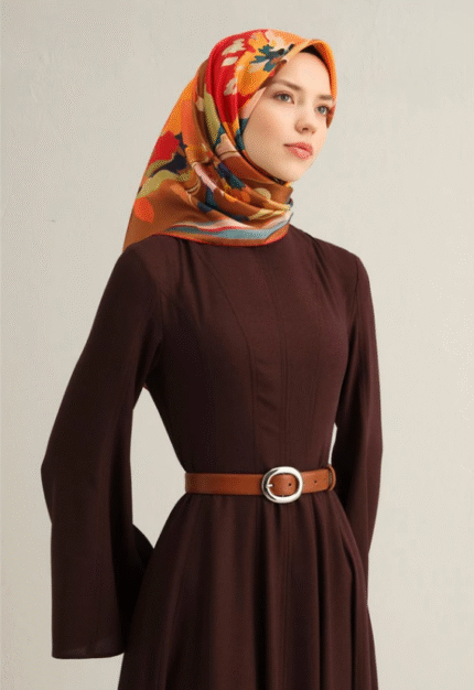 Armine Tivil İpek Eşarp 9340-84 Camel Karışık Desen