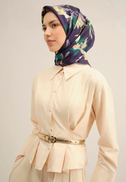 Armine Tivil İpek Eşarp 9342 - 54 Mor Karışık Desen
