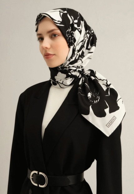 Armine Sura İpek Eşarp 9344 - 44 Siyah Karışık Desen