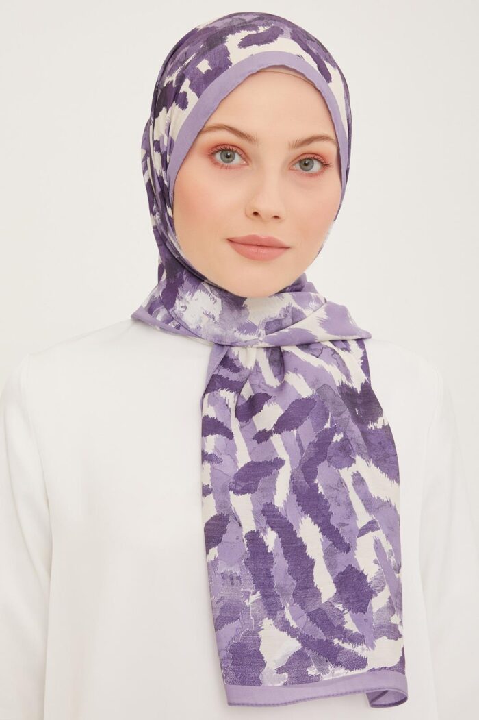 Armine Trend Eflatun-Beyaz Fırça Desen Modal Şal 6318-17 - Görsel 1