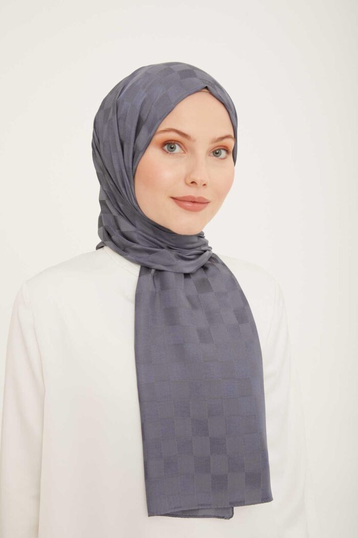 Armine Trend Jakarlı Füme Dama Desen Diamond şal 2-3332 - Görsel 1