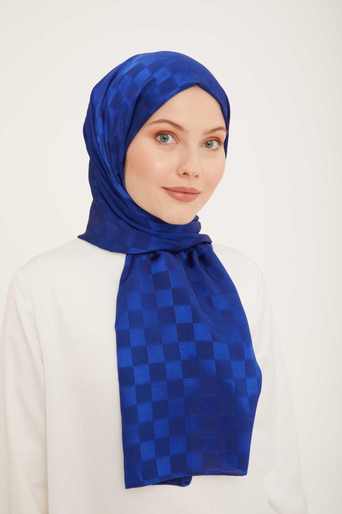 Armine Trend Jakarlı Saks MavisiDama Desen Diamond şal 2-1842 - Görsel 1