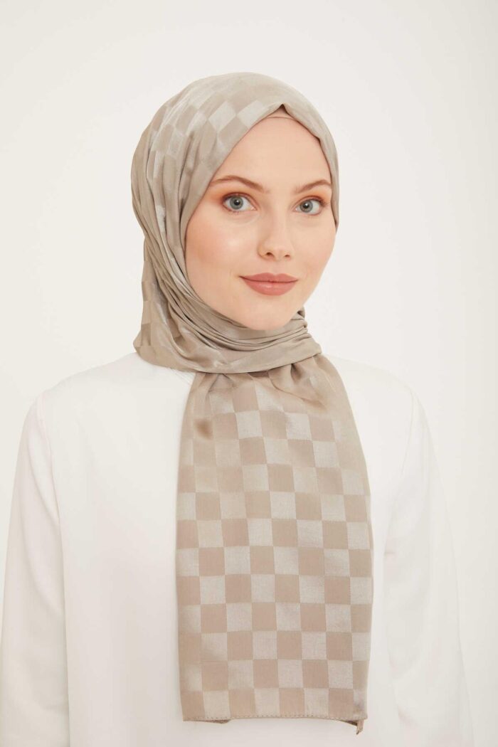 Armine Trend Jakarlı Vizon Dama Desen Diamond şal 2-21009 - Görsel 1